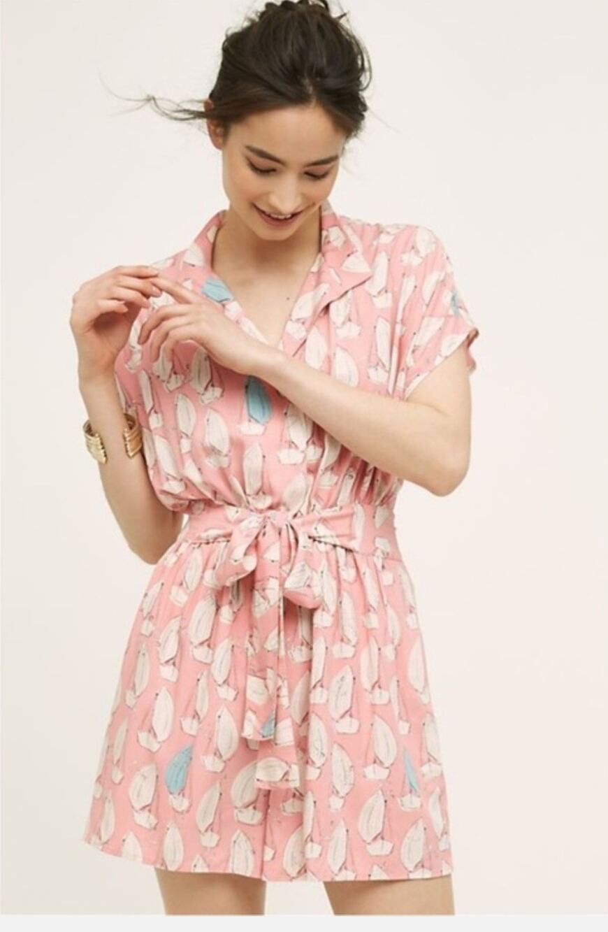 Maeve Anthropology Women's Pink‎ Tourista Sailboat Nautical Print Romper Size 4